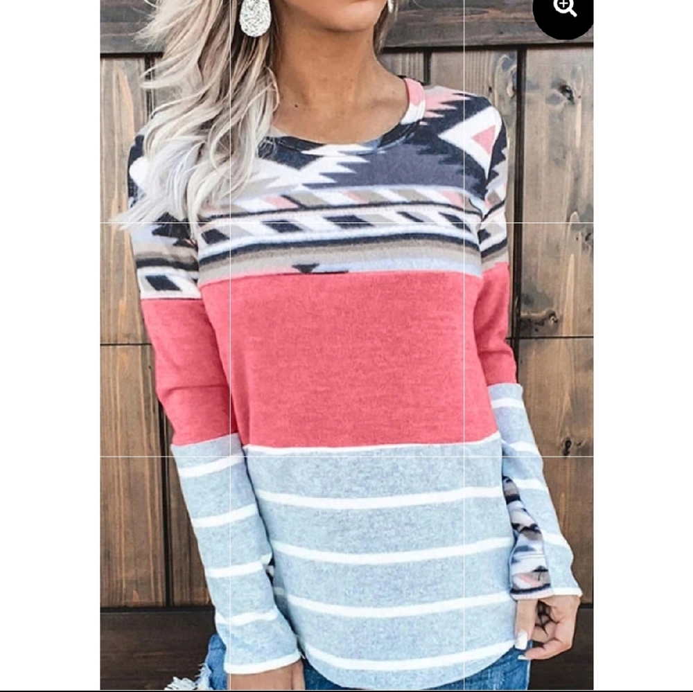 Ellezaro Geometric Print Splice Color Block Shirt